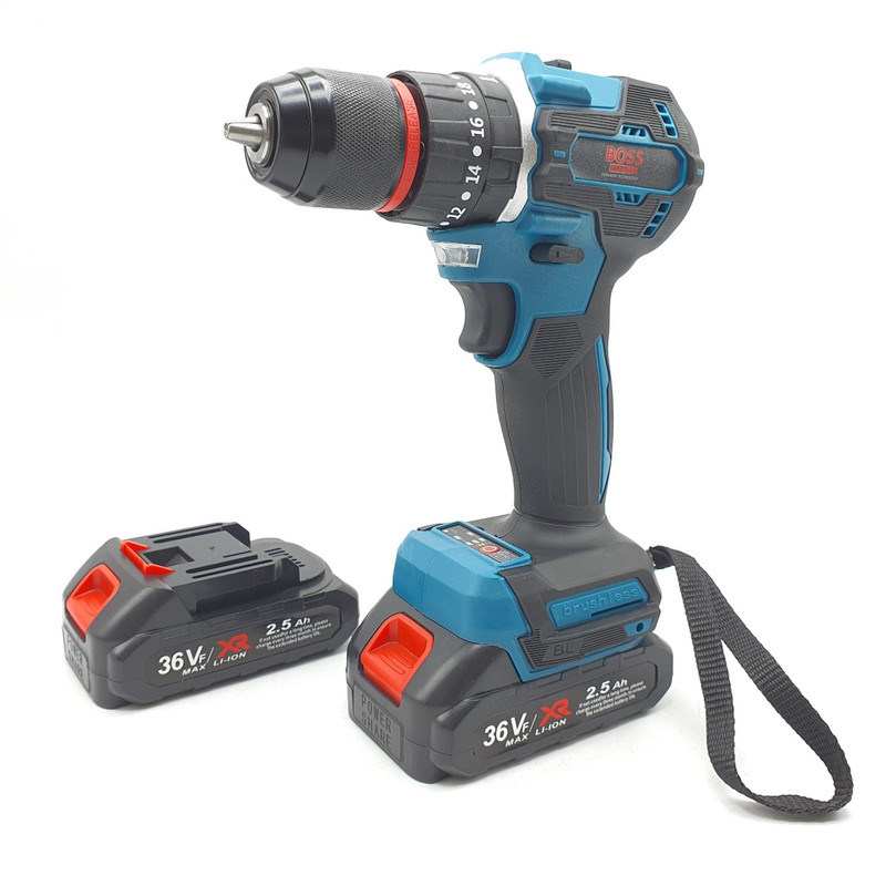 دریل پیچ گوشتی شارژی چکشی باس مدل براش لس کد 36V مجموعه 28 عددی