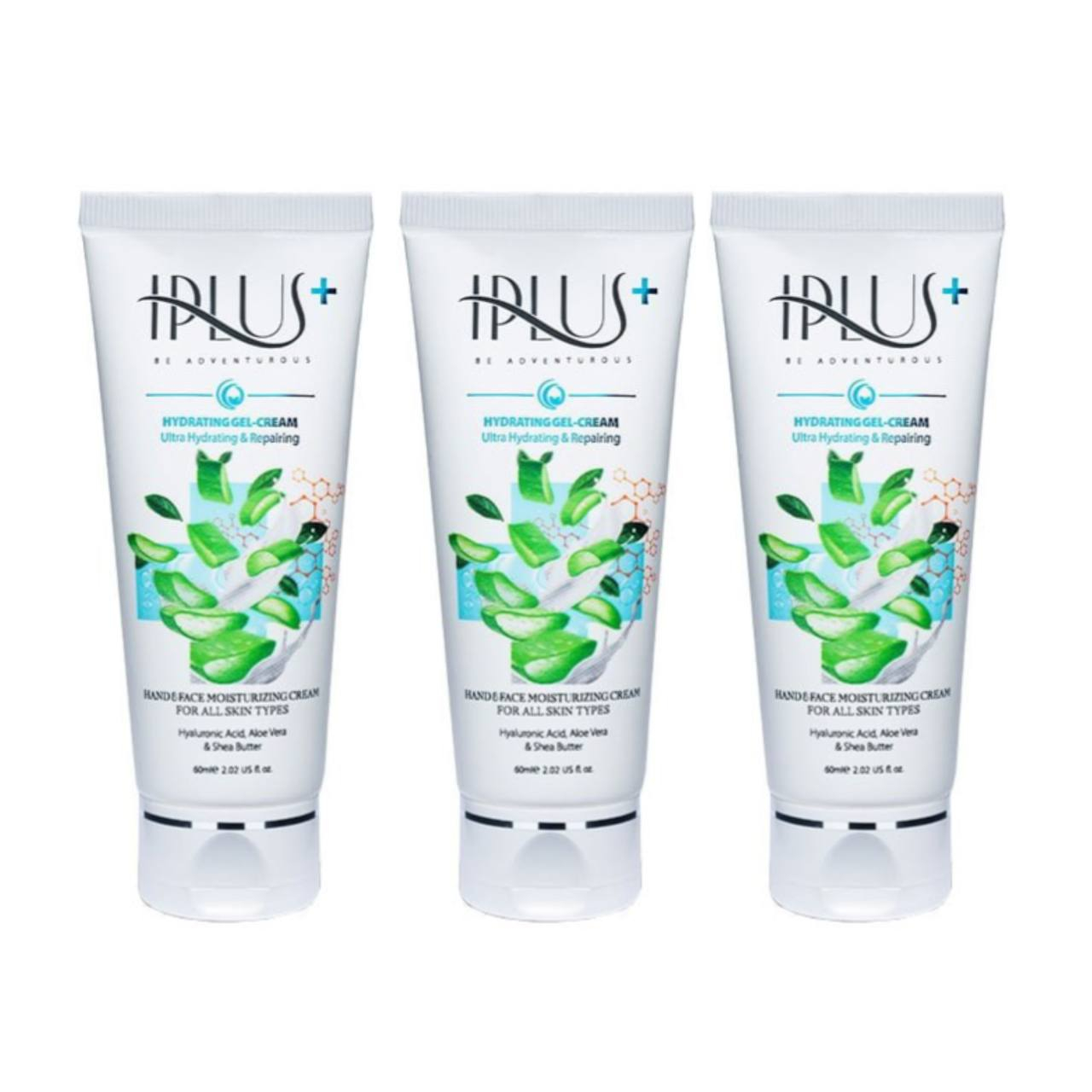کرم ژل مرطوب کننده آی پلاس مدل آلوئه ورا و هیالورونیک اسید مناسب انواع پوست حجم 60 میلی لیتر بسته 3 عددی