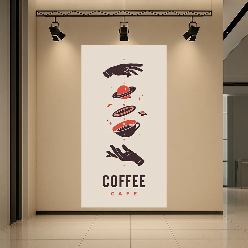 تابلو بوم طرح مخمل کافه مدل جهان قهوه کد AR3059425