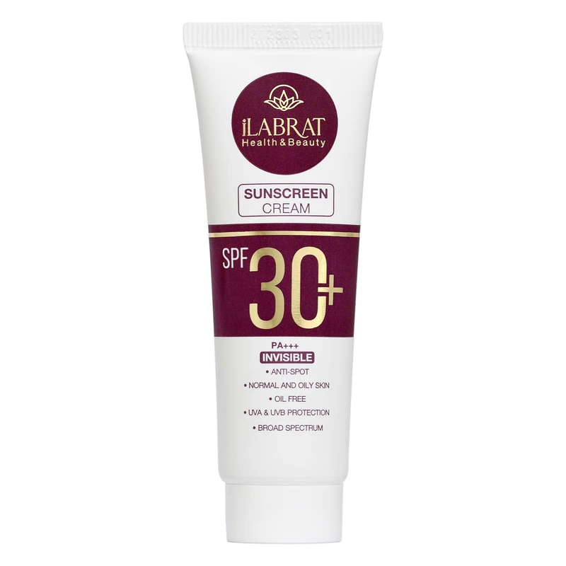 کرم ضدآفتاب بی‌رنگ ایلابرت، SPF 30، مدل ضد لک 30 پلاس، مناسب پوست‌های معمولی و چرب با حجم 40 میلی‌لیتر، محافظت‌کننده در برابر اشعه‌های UVA و PA ،UVB+++، ضد لک و پیری، دارای فرمولاسیون فاقد چربی، با ماندگاری 2 ساعته