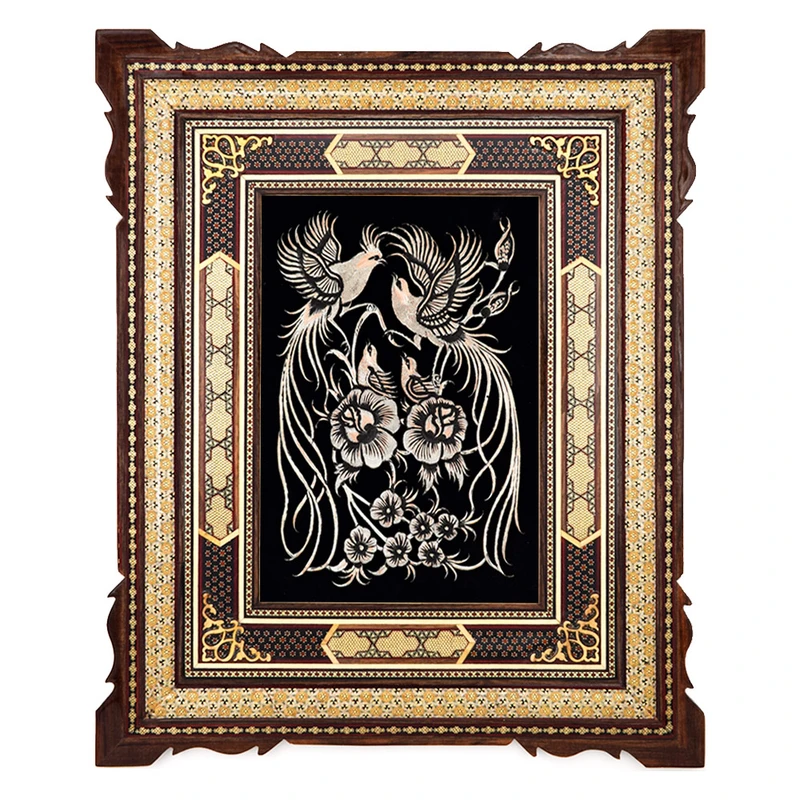 تابلو قلمزنی مسی طرح گل و مرغ کد 4050