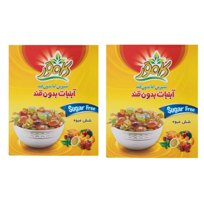 آبنبات رژیمی بدون قند شش میوه کامور - 110 گرم بسته 2 عددی