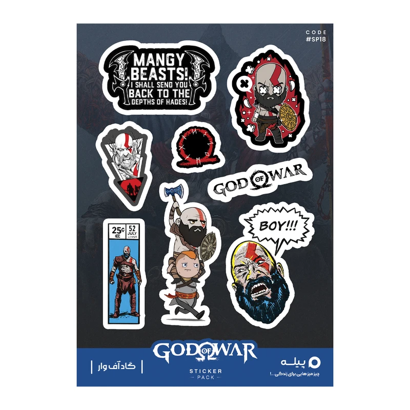 استیکر لپ تاپ و موبایل پیله طرح گاد آف وار مدل God of War کد SP18 مجموعه 8 عددی