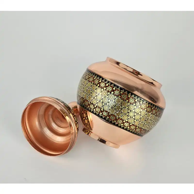 قندان خاتم کاری مسی مدل سیبی کد kk01