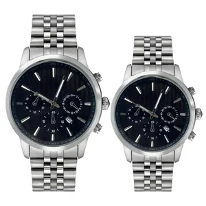 ست ساعت مچی عقربه ای زنانه و مردانه مدل کوارتز موتور تقویم دار بند فلزی کد 1