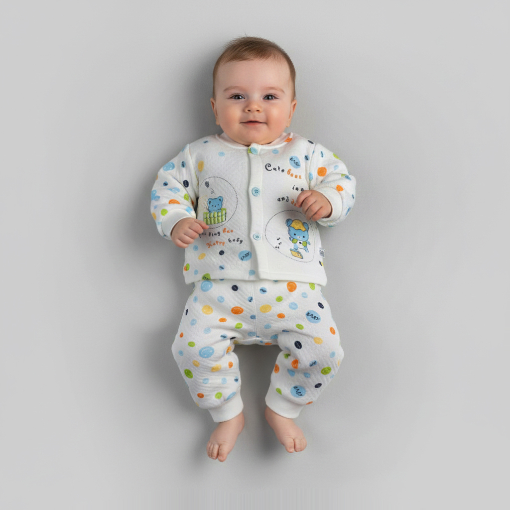 ست شومیز آستین بلند و شلوار راحتی نوزادی مدل Happy