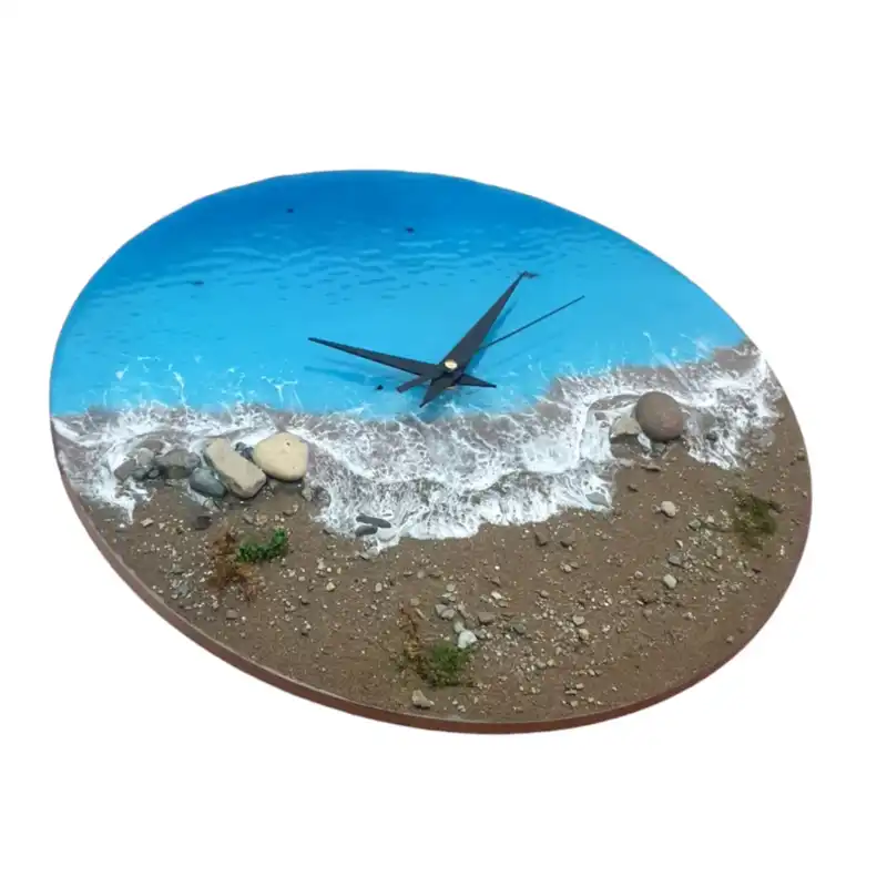 ساعت دیواری رزینی طرح دریا و ساحل