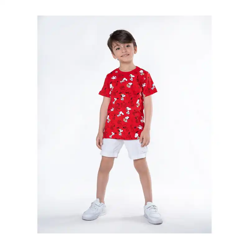 تی شرت آستین کوتاه نوزادی آدمک مدل اسنوپی کد 150003 رنگ قرمز