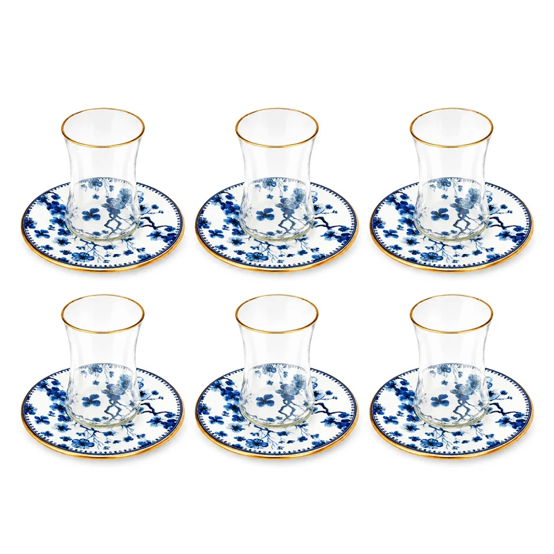 سرویس چای خوری 12 پارچه 6 نفره شاهین مدل Blue-Rose