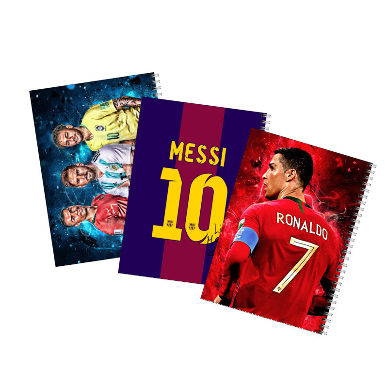 دفتر مشق 80 برگ بامبیلیپ طرح فوتبالی نیمار و مسی و رونالدو کد 27 مجموعه 3 عددی