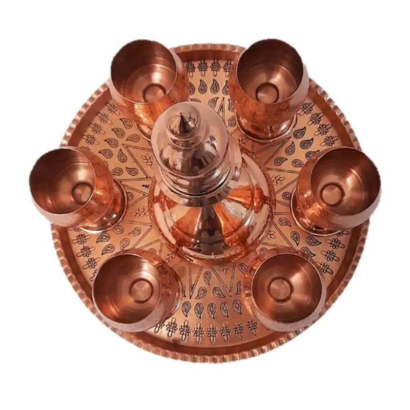 سرویس شربت خوری 8 پارچه مسی مدل طرحدار کد TJS-8