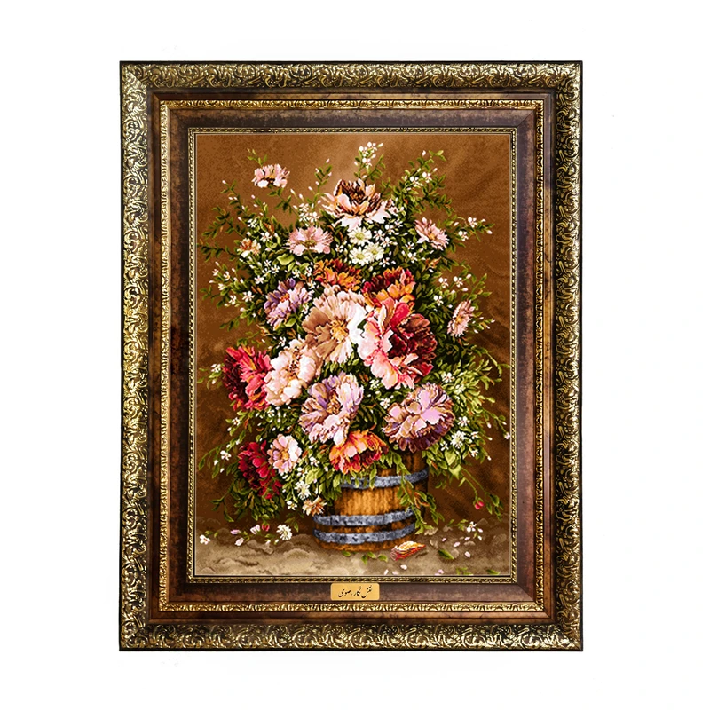 تابلو فرش ماشینی نقش نگار رضوی طرح گل کد 444KH