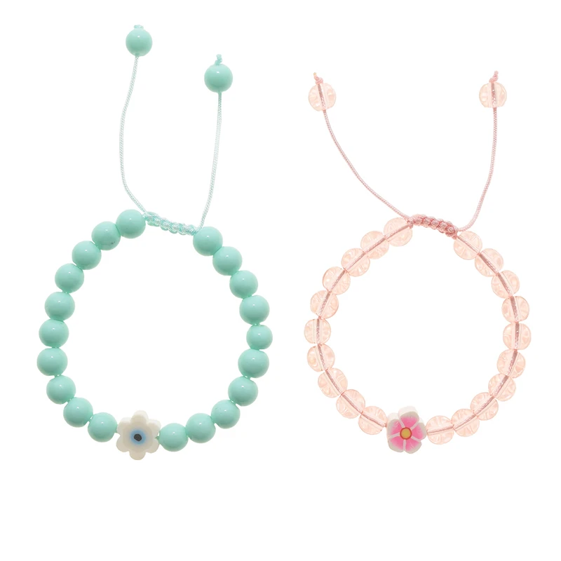 دستبند دخترانه دلنار گالری مدل چشم نظر و شکوفه بسته 2 عددی
