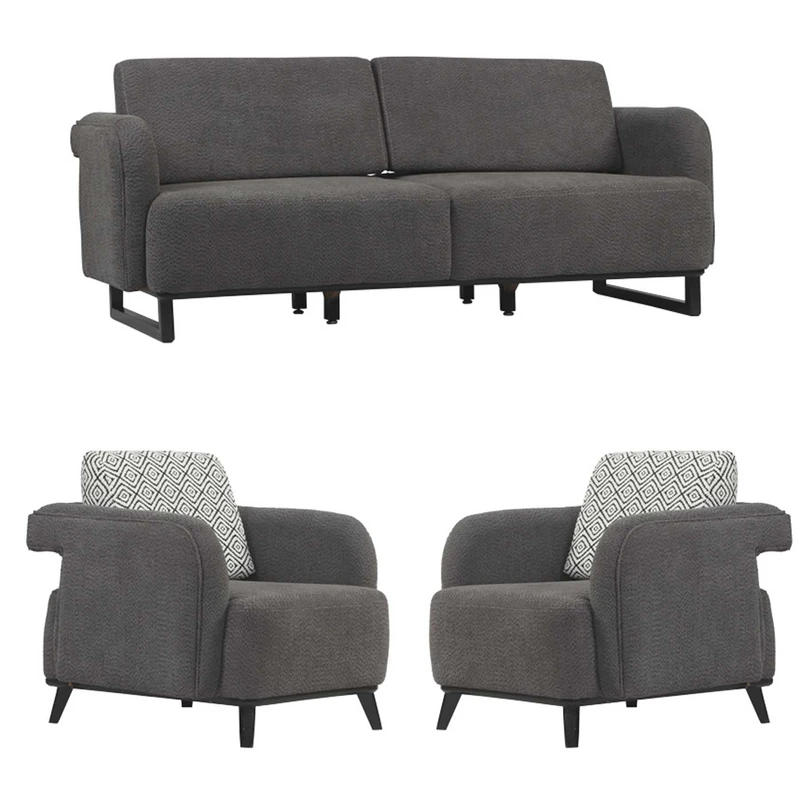 مبل راحتی پنج نفره با روکش پارچه و پایه چوب صنعت آدلی مدل دیاکو به همراه 2 کوسن