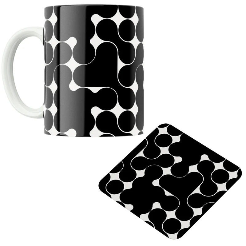 ماگ پاد آفرین مدل دایره و منحنی کد DKC557 به همراه زیر لیوانی