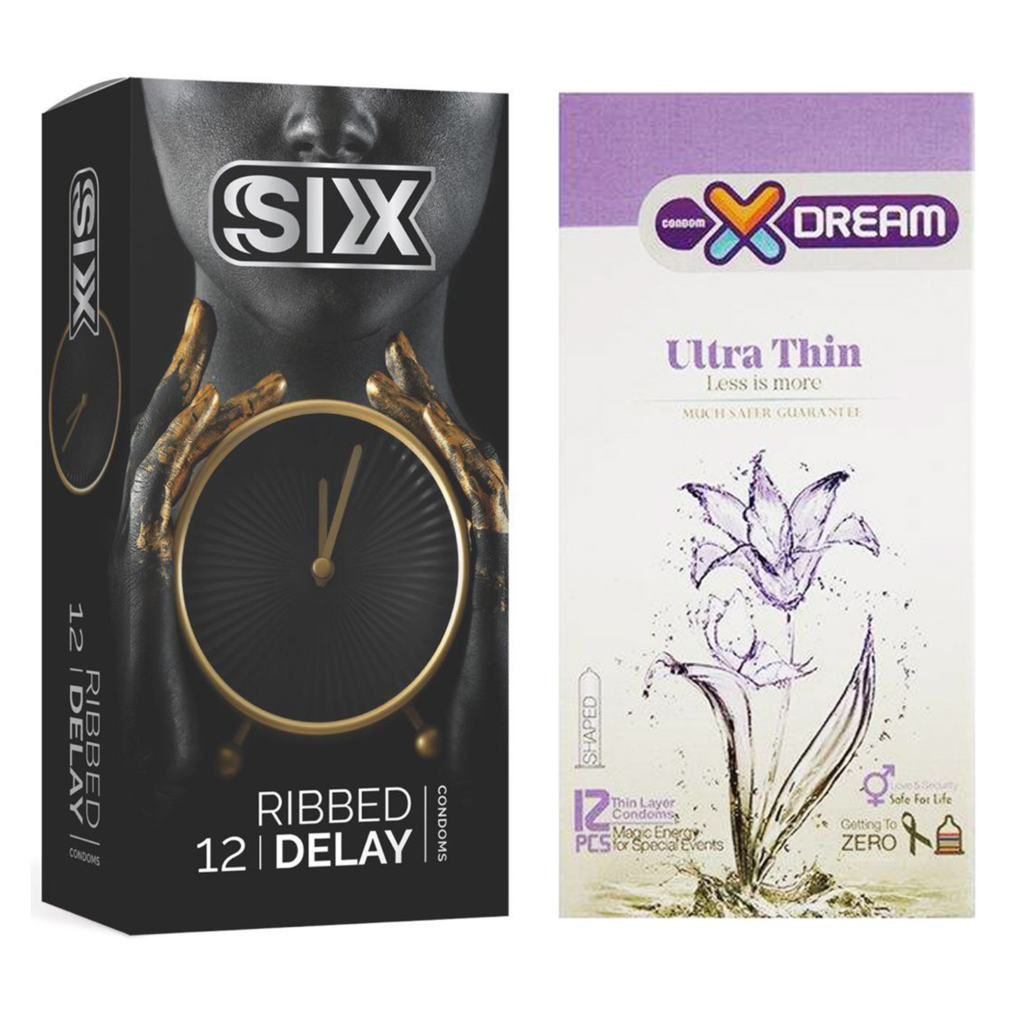  کاندوم سیکس مدل Ribbed Delay بسته 12 عددی به همراه کاندوم ایکس دریم مدل Ultra Thin بسته 12 عددی