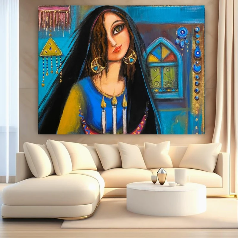 پوستر پارچه ای طرح مخمل نقاشی مدل بانوی ایرانی کد BK24674