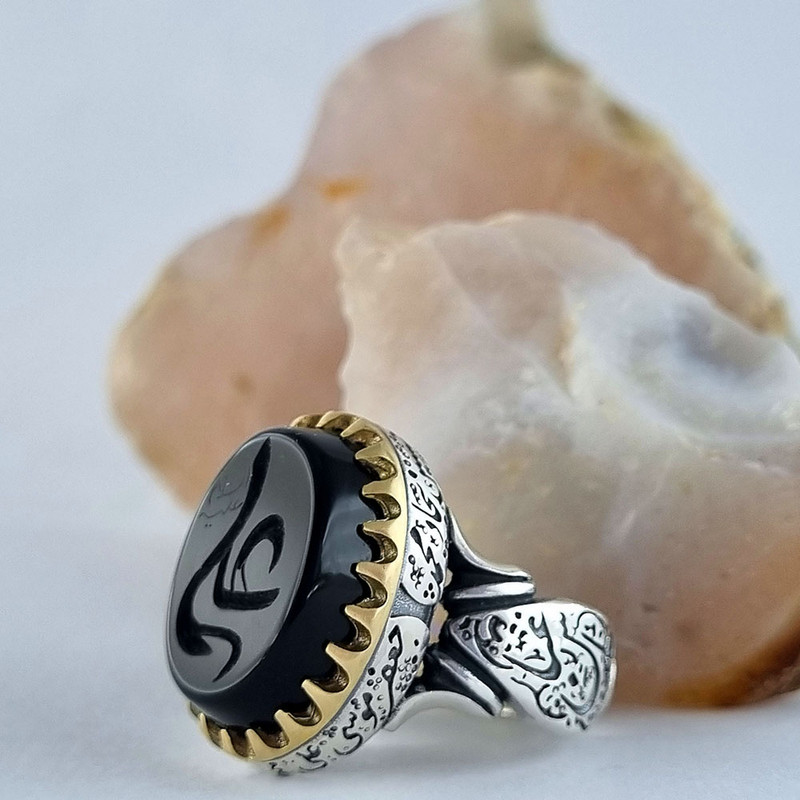 انگشتر نقره مردانه ملک زیور مدل چهارده معصوم طرح حکاکی دستی علی (ع) کد 401