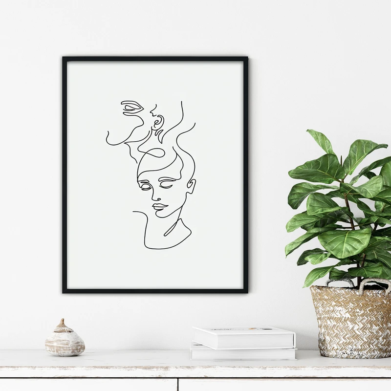 تابلو آتریسا طرح چهره لاین آرت مدرن مدل ATFL12 فریم مشکی