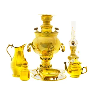 سرویس سماور ذغالی 7 پارچه برنجی مدل توپی کد 4379