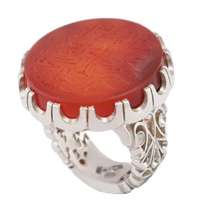 انگشتر نقره مردانه بازرگانی میلادی مدل استاد تاج خطاطی سنگ عقیق یمنی کهنه کد AM_2776