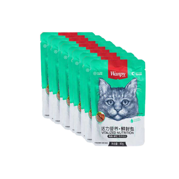 پوچ گربه ونپی مدل chinese series با طعم مرغ و خرچنگ بسته 10 عددی وزن 800 گرم