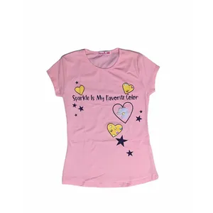 تی شرت آستین کوتاه دخترانه مدل قلب و ستاره