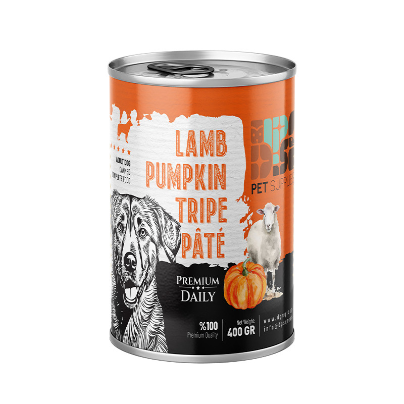 کنسرو غذای سگ دی پی اس مدل پته طعم بره، سیرابی و کدو وزن 400 گرم