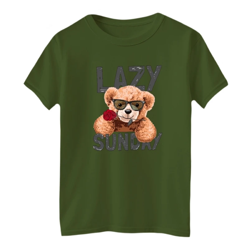 تی‌شرت آستین کوتاه لانگ بچگانه مدل تدی گل