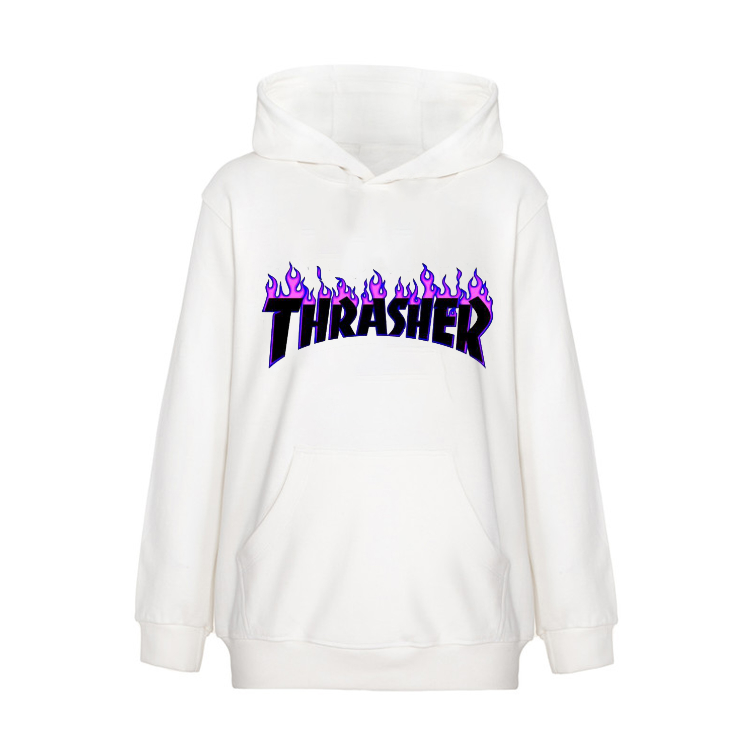 Pink thrasher hoodie with blue flames hotsell