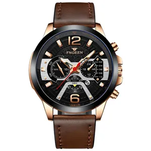 ساعت مچی عقربه‌ای کوارتز مردانه اف ان جین مدل کلاسیک تک موتوره تقویم دار بند چرم کد ۳