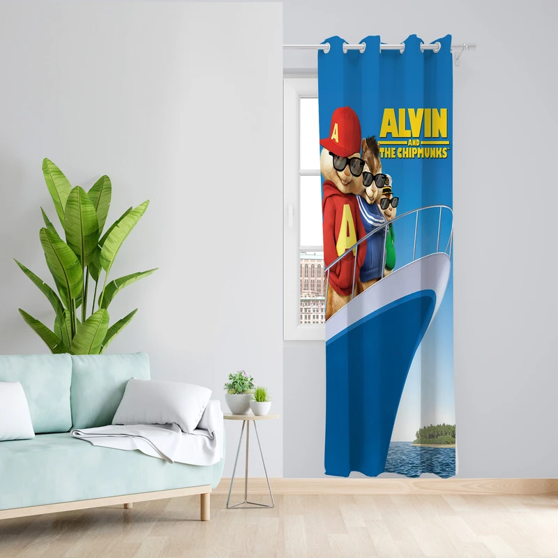 پرده طرح کودک آلوین مدل مخمل پانچی کد L 329 Z سایز 140x200 سانتی متر