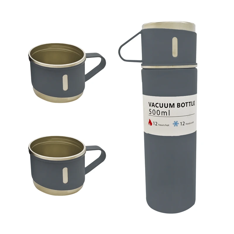 فلاسک مدل مسافرتی گنجایش 0.5 لیتر به همراه لیوان سفری بسته 3 عددی