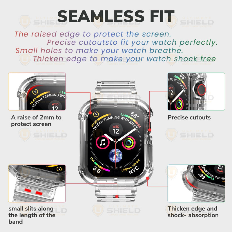 بند آلتیمیت شیلد مدل Transparent Shock مناسب برای اپل واچ 49 mm سری Ultra به همراه کاور
