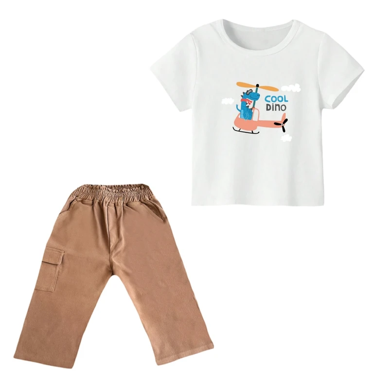 ست تی شرت و شلوارک پسرانه مدل دایناسور کد ۱۸