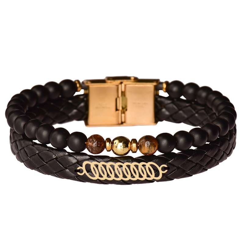 دستبند طلا 18 عیار مردانه کرابو طرح هندسی مدل Kr102379