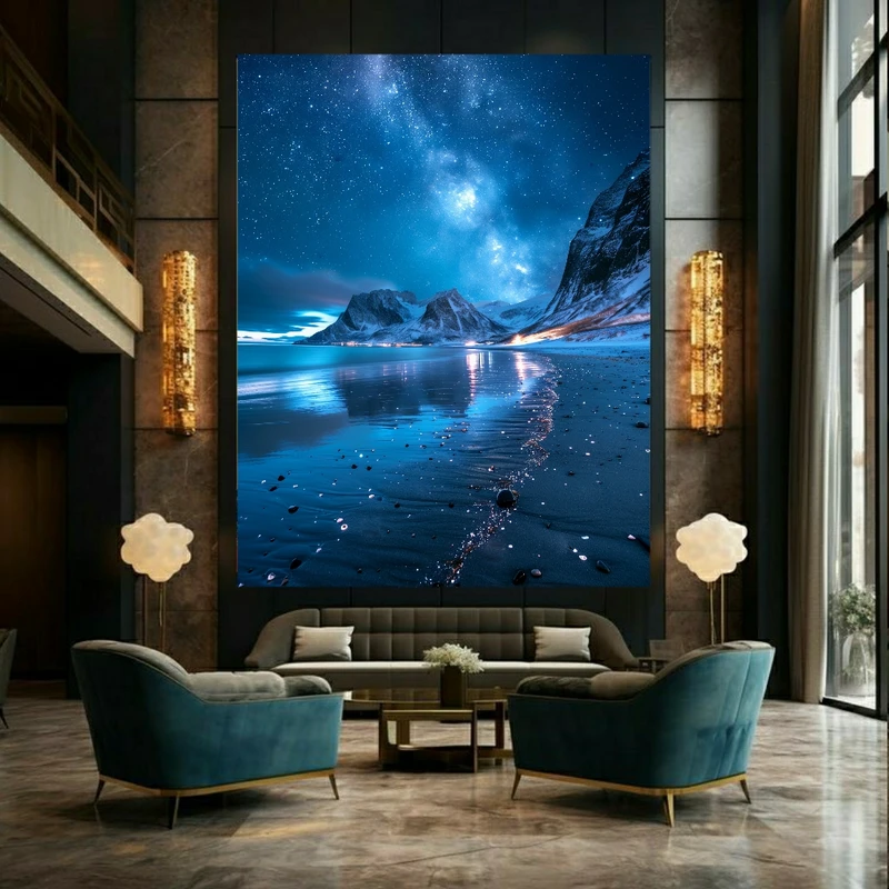 تابلو بوم طرح ساحل درخشان شب مدل کوهستان کد BK23488