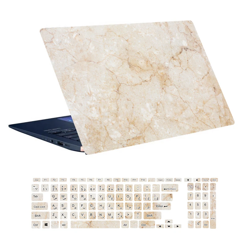 استیکر لپ تاپ توییجین و موییجین طرح Marble کد 26 مناسب برای لپ تاپ 15.6 اینچ به همراه برچسب حروف فارسی کیبورد 