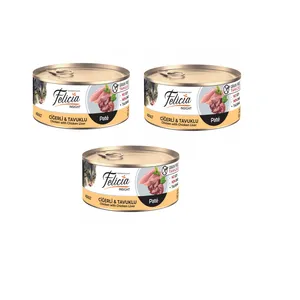 کنسرو گربه بزرگسال فلیسیا مدل Adult Pate Chicken & Chicken Liver وزن 85 گرم بسته 3 عددی
