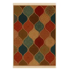 فرش ماشینی 1000 شانه زمینه قرمز حاشیه چندرنگ مدل 0011