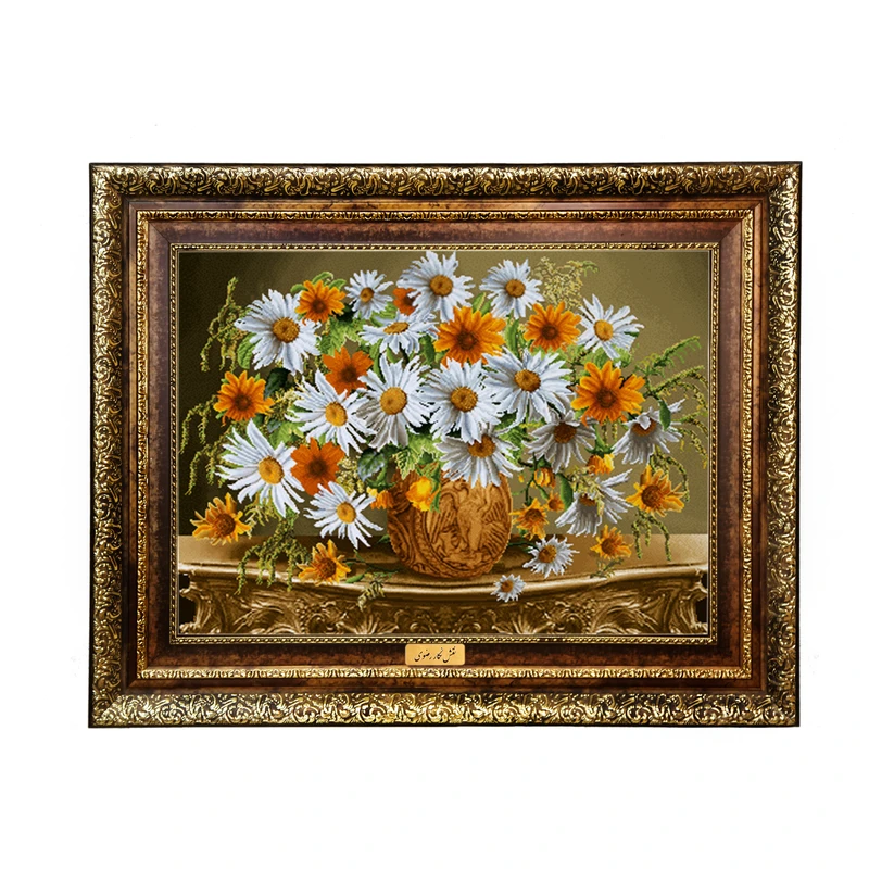 تابلو فرش ماشینی نقش نگار رضوی طرح گل کد 2126KH