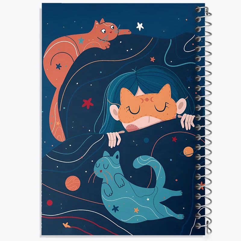 دفتر ژورنال نویسی 50 برگ خندالو مدل نقطه ای طرح دختر و گربه کد N4714