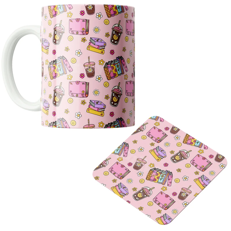 ماگ پاد آفرین مدل کتاب و قهوه کد DKC330 به همراه زیر لیوانی