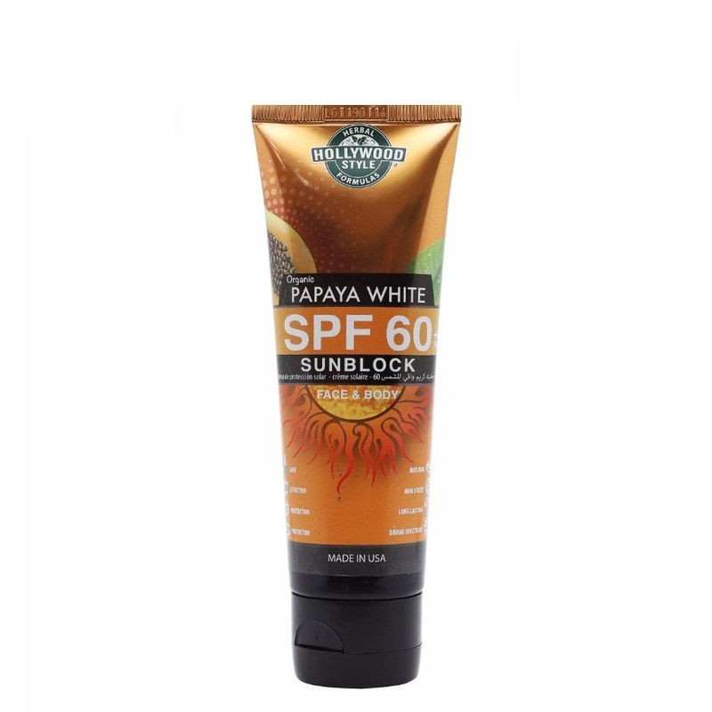 کرم ضد آفتاب بدون رنگ هالیوود استایل SPF 60 مدل پاپایا مناسب انواع پوست حجم 100 میلی لیتر