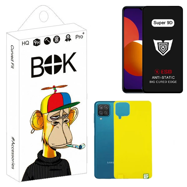 محافظ صفحه نمایش بوک مدل Super 9D Pro مناسب برای گوشی موبایل سامسونگ galaxy A12 به همراه محافظ پشت گوشی