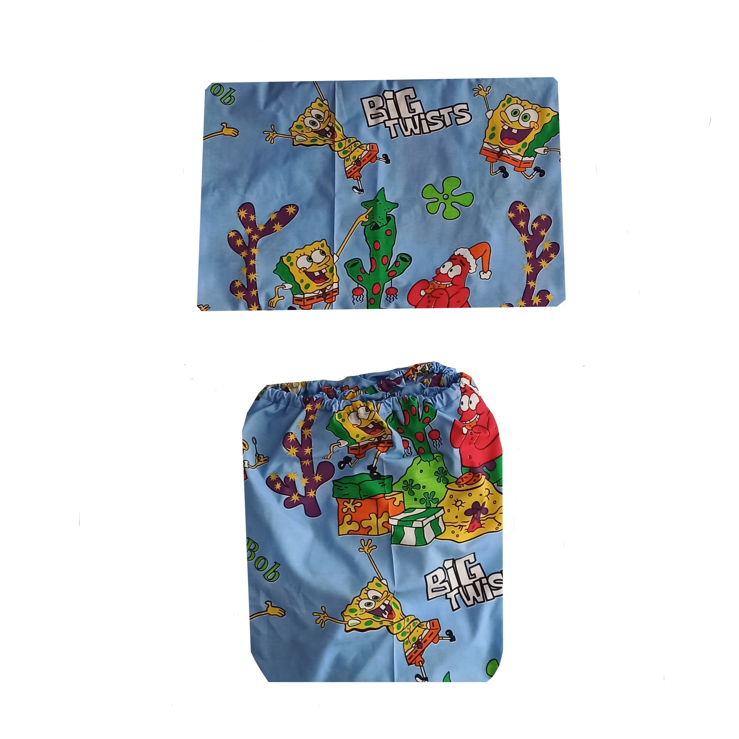 سرویس ملحفه مدل کش دار طرح باب اسفنجی کد B01 یک نفره دو تکه