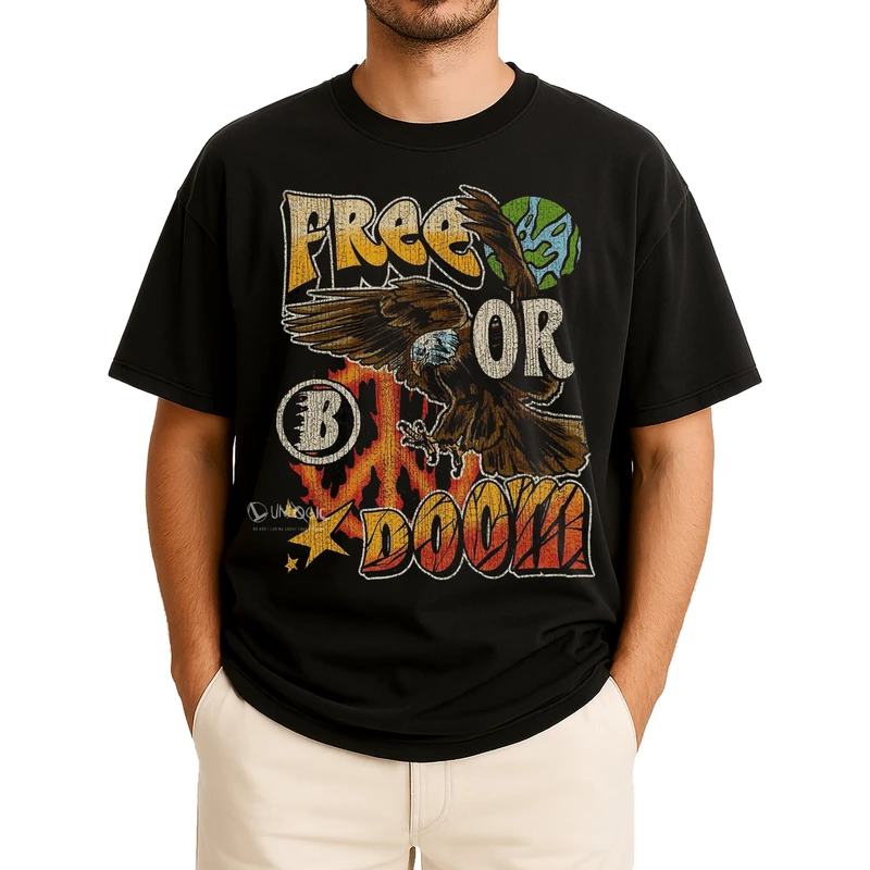 تی‌شرت آستین کوتاه مردانه باهرپوش شرق مدل عقاب Free or doom کد z447