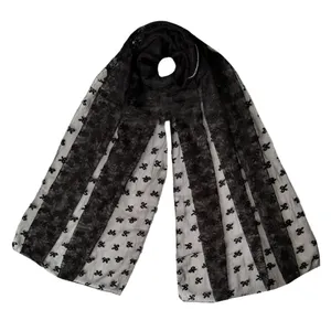 شال زنانه مدل توری پاپیون پاپیونی ریز دور نوار نقره دوزی 