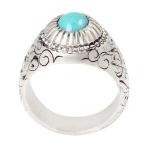 انگشتر نقره مردانه بازرگانی میلادی مدل سنگ فیروزه طبیعی کد AM_2007