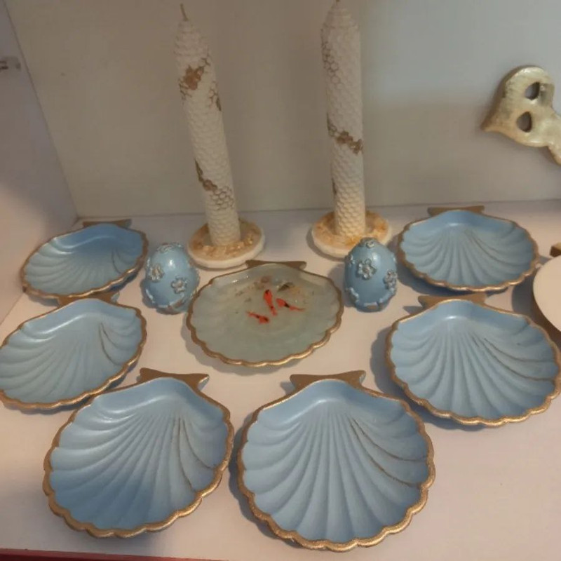 ست 6 تکه هفت سین سفالی مدل صدف تخت لبه